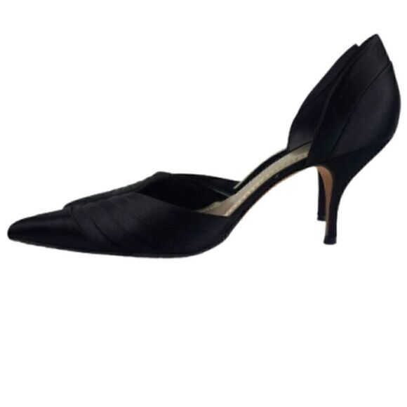 ANN Taylor Veronica Black Satin Pointed Toe Heels - Picture 6 of 8